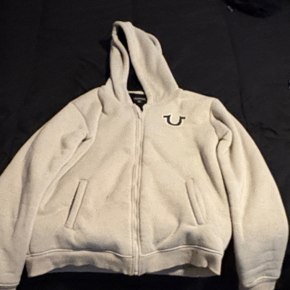True Religion Cream Zip-Up Hoodie
